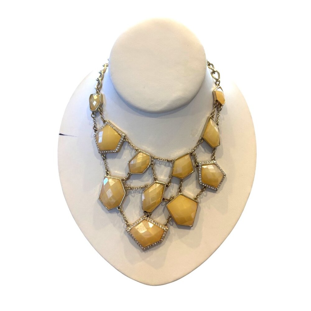 Chunky Yellow Resin Statement Necklace With Geometric Shapes & Rhinestone Accent